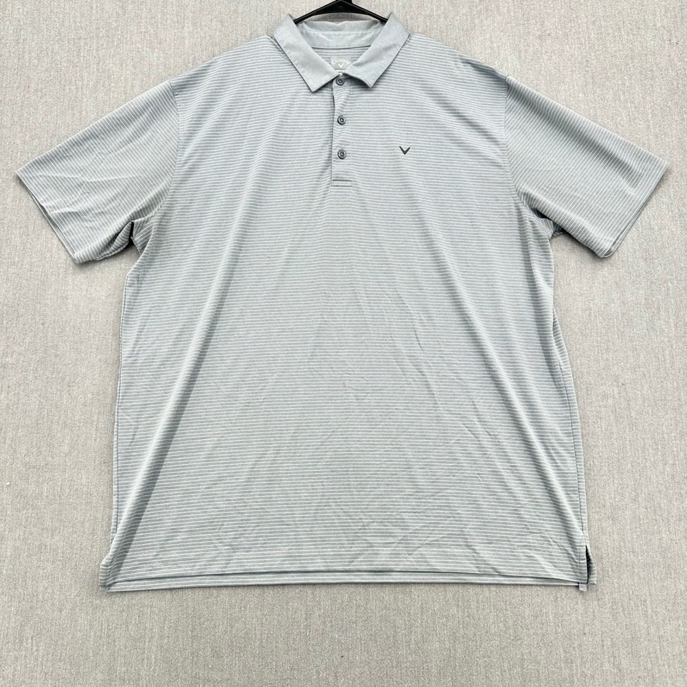 Callaway Polo Shirt Men's 2XLGray Opti-Dri Striped Short Sleeve Golf Performance